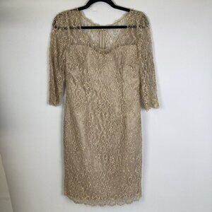 Zola Evening Beaded Lace Dress Tan Size 6 Vintage Party Evening Gold Cocktail